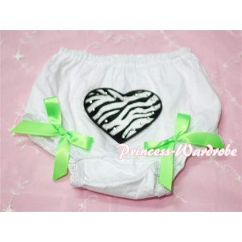 White Bloomers & Zebra Heart Print & Dark Green Bows BL22 