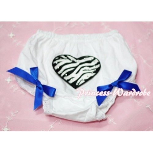 White Bloomers & Zebra Heart Print & Royal Blue Bows BL24 