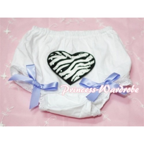 White Bloomers & Zebra Heart Print & Lavender Bows BL27 