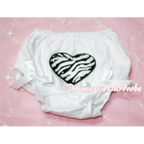 White Bloomers & Zebra Heart Print & White Bows BL28 