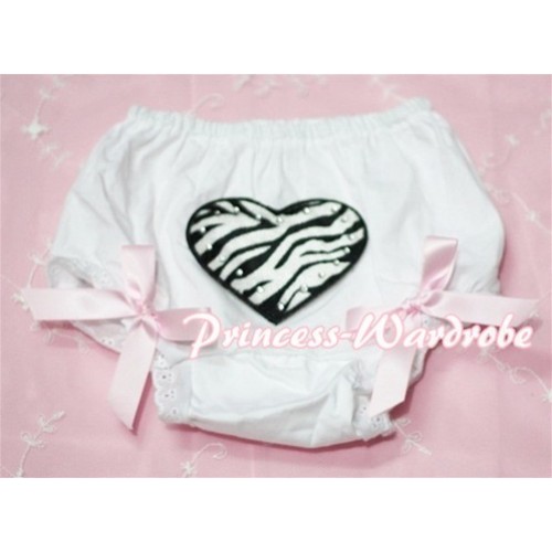 White Bloomers & Zebra Heart Print & Light Pink Bows BL32 