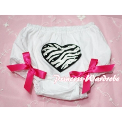 White Bloomers & Zebra Heart Print & Hot Pink Bows BL33 