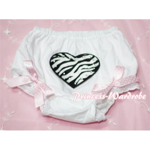 White Bloomers & Zebra Heart Print & Pink White Dot Bows BL36 