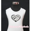Zebra Heart White Tank Top with Zebra Ruffles and Hot Pink Bows TB125 