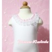White Tank Tops with Light Pink White Chiffon Lacing and One Rose TB141 