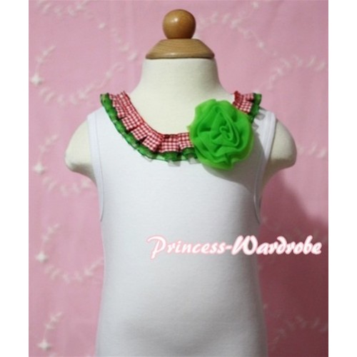 White Tank Tops with Red White Green Checker Chiffon Lacing and One Rose TB144 