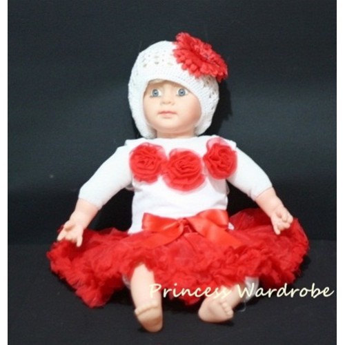 White Baby Pettitop & Red Rosettes with Red Baby Pettiskirt NG01 