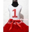 White Tank Top & 1st Birthday Minnie Red White Dot Print number with Minnie Waist Red Full Pettiskirt MM80 