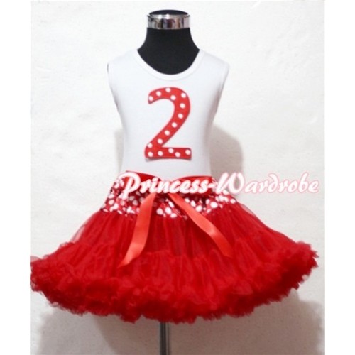 White Tank Top & 2nd Birthday Minnie Red White Dot Print number with Minnie Waist Red Full Pettiskirt MM81 