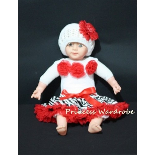 White Baby Pettitop & Red Rosettes with Red Zebra Baby Pettiskirt NG04 