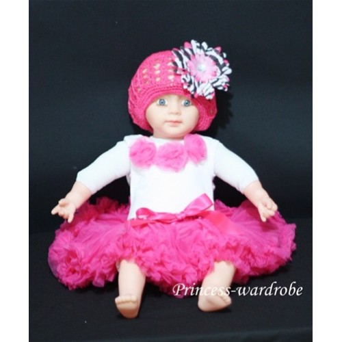 White Baby Pettitop & Hot Pink Rosettes with Hot Pink Baby Pettiskirt NG31 