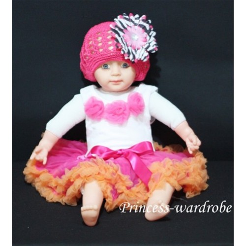 White Baby Pettitop & Hot Pink Rosettes with Hot Pink Orange Baby Pettiskirt NG33 