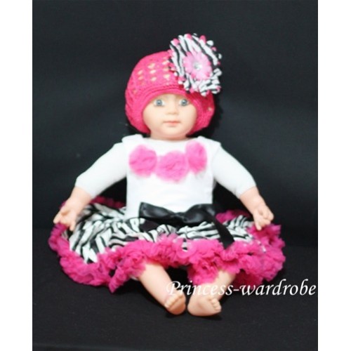 White Baby Pettitop & Hot Pink Rosettes with Hot Pink Zebra Baby Pettiskirt NG34 