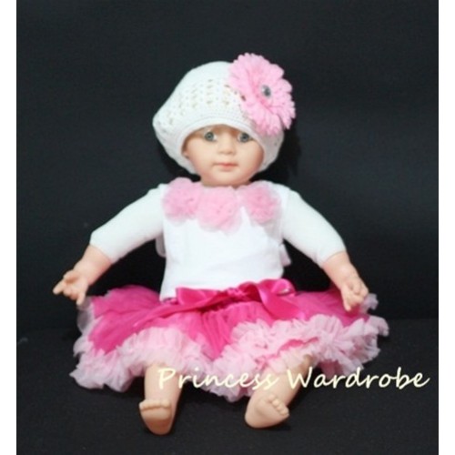 White Baby Pettitop & Light Pink Rosettes with Hot Light Pink Baby Pettiskirt NG45 