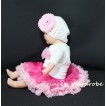 White Baby Pettitop & Light Pink Rosettes with Hot Light Pink Baby Pettiskirt NG45 