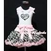 Zebra Heart Print  White Tank Top With Zebra Ruffles & Light Pink Bows With Light Pink Zebra Pettiskirt MM107 