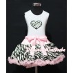 Zebra Heart Print  White Tank Top With Zebra Ruffles & Light Pink Bows With Light Pink Zebra Pettiskirt MM107 
