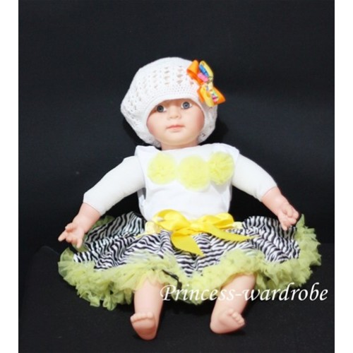 White Baby Pettitop & Yellow Rosettes with Yellow Zebra Baby Pettiskirt NG54 