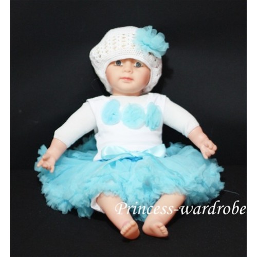 White Baby Pettitop & Light Blue Rosettes with Light Blue Baby Pettiskirt NG71 
