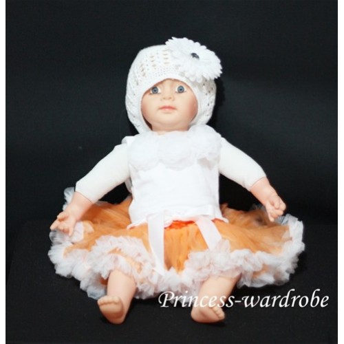 White Baby Pettitop & White Rosettes with Orange White Baby Pettiskirt NG93 