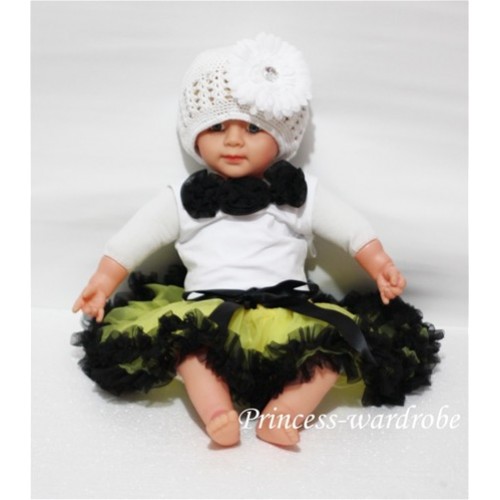 White Baby Pettitop & Black Rosettes with Yellow Black Baby Pettiskirt NG103 