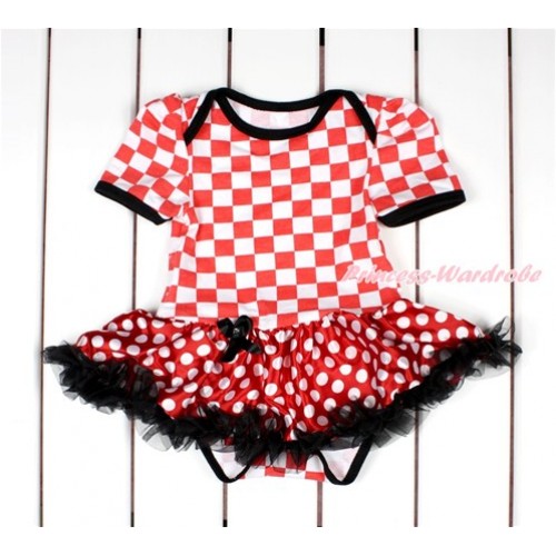 Red White Checked Baby Bodysuit Jumpsuit Minnie Dots Black Pettiskirt JS2792 