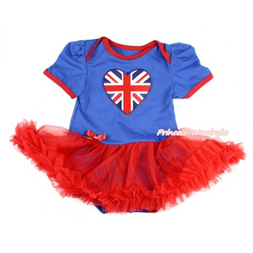 Royal Blue Baby Bodysuit Jumpsuit Red Pettiskirt with Patriotic British Heart Print JS2806 