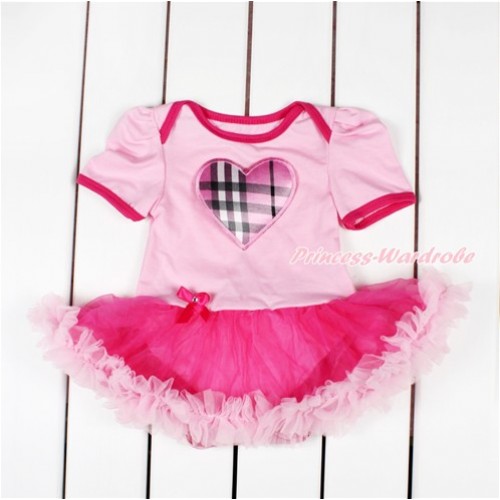 Light Pink Baby Bodysuit Jumpsuit Hot Light Pink Pettiskirt with Light Pink Checked Heart Print JS2822 
