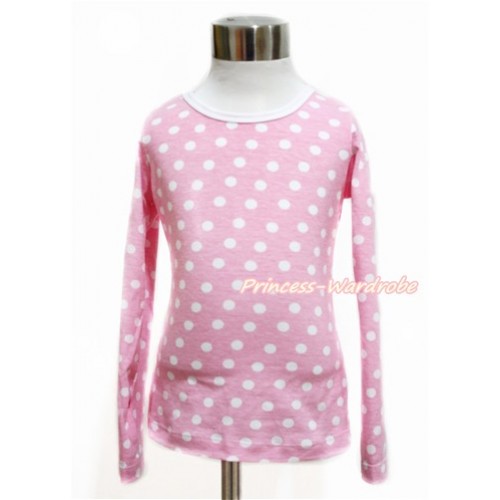 Plain Style Light Pink White Dots Long Sleeve Top TO340 
