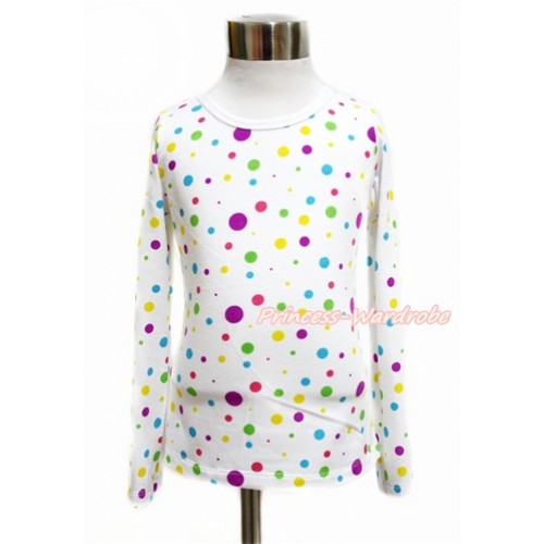 Plain Style White Rainbow Dots Long Sleeve Top TO344 