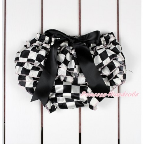 Black White Checked Satin Layer Panties Bloomers With Black Bow BC185 