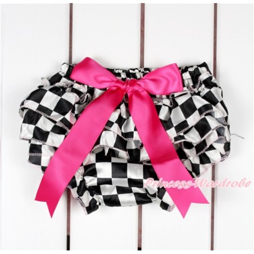 Black White Checked Satin Layer Panties Bloomers With Hot Pink Bow BC188 