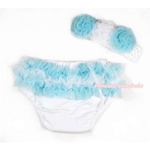 Argentina Light Blue White Ruffles World Cup Panties Bloomers & White Headband Light Blue White Rose BA09 