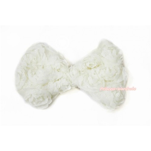 Cream White Romantic Rose Bow Hair Clip H796 