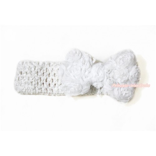 White Headband With White Romantic Rose Bow Hair Clip H800 
