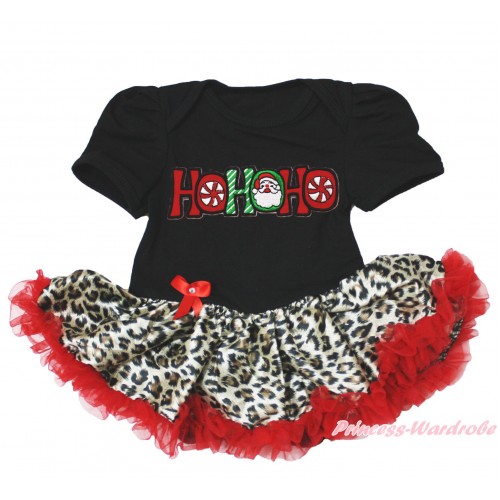 Xmas Black Baby Bodysuit Leopard Red Pettiskirt & HOHOHO Santa Claus Print JS4076