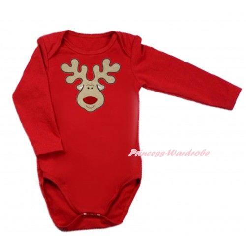 Xmas Red Long Sleeve Baby Jumpsuit & Christmas Reindeer Print LS235