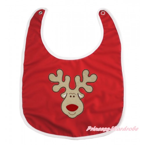 Xmas Hot Red Baby Bib & Christmas Reindeer Print BI16