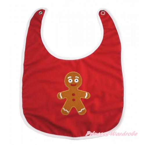 Xmas Hot Red Baby Bib & Brown Gingerbread Print BI17