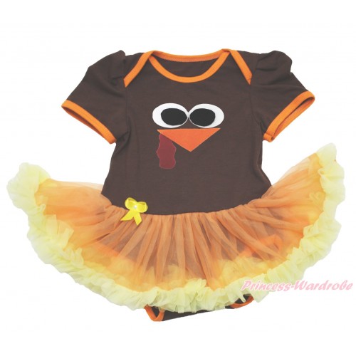 Thanksgiving Brown Baby Bodysuit Orange Yellow Pettiskirt & Turkey Face JS4025