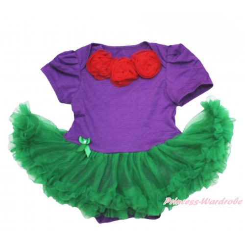 Dark Purple Baby Bodysuit Kelly Green Pettiskirt & Red Rosettes JS4107