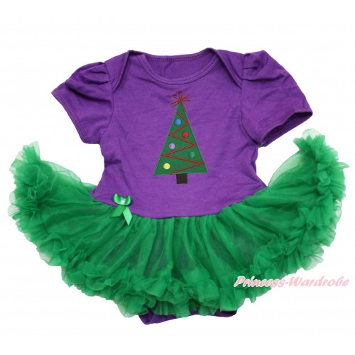 Xmas Dark Purple Baby Bodysuit Kelly Green Pettiskirt & Christmas Tree Print JS4109