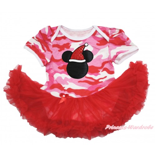 Xmas Pink Camouflage Baby Bodysuit Red Pettiskirt & Christmas Minnie Print JS4121
