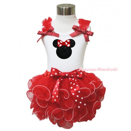 White Tank Top Red Ruffles Minnie Dots Bow & Red Minnie & Minnie Dots Bow Red Petal Pettiskirt MG1381