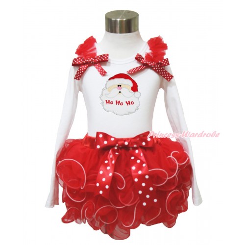 Xmas White Baby Long Sleeves Top Red Ruffles Minnie Dots Bow & Santa Claus Print & Minnie Dots Bow Red Petal Baby Pettiskirt NQ44