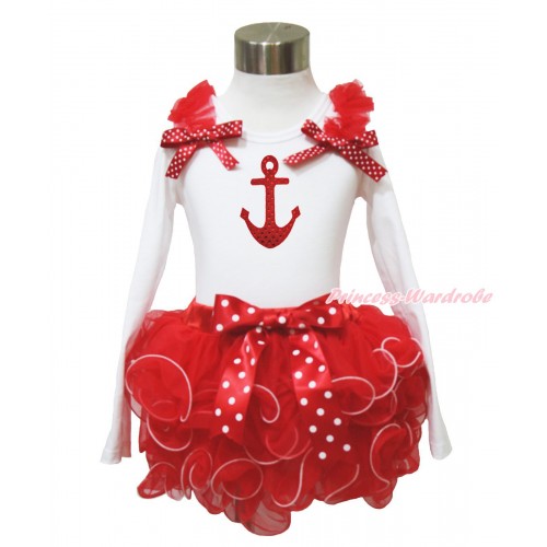 White Baby Long Sleeves Top Red Ruffles Minnie Dots Bow & Sparkle Red Anchor Print & Minnie Dots Bow Red Petal Baby Pettiskirt NQ49