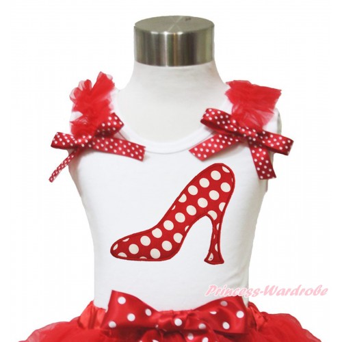 White Tank Top Red Ruffles Minnie Dots Bow & Minnie Dots High Heel Shoes Print TB957