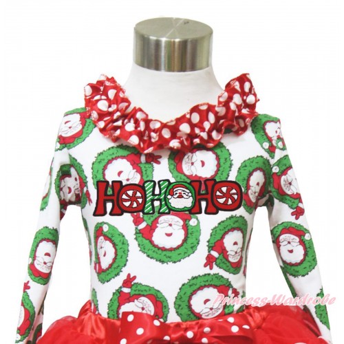 Xmas Santa Claus Long Sleeves Top Minnie Dots Lacing & HOHOHO Santa Claus Print TO396
