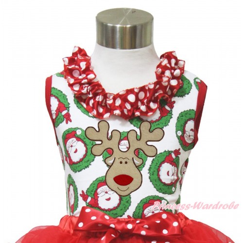 Xmas Santa Claus Tank Tops Minnie Dots Satin Lacing & Christmas Reindeer Print TP216