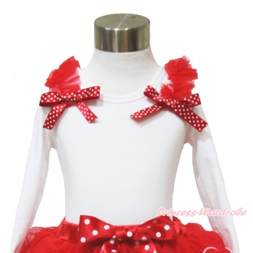 Xmas White Long Sleeves Top Red Ruffles Minnie Dots Bow TW518